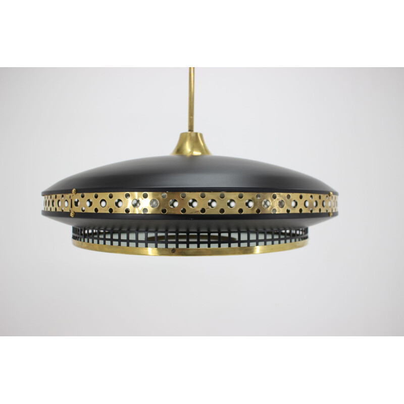 Vintage black and gold UFO pendant lamp, Czechoslovakia 1960s