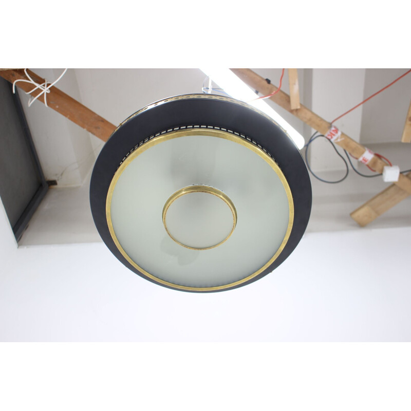 Vintage black and gold UFO pendant lamp, Czechoslovakia 1960s