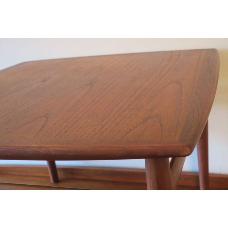 Vintage curved teak square coffee table by Grete Jalk for Glostrup, Denmark 1960s