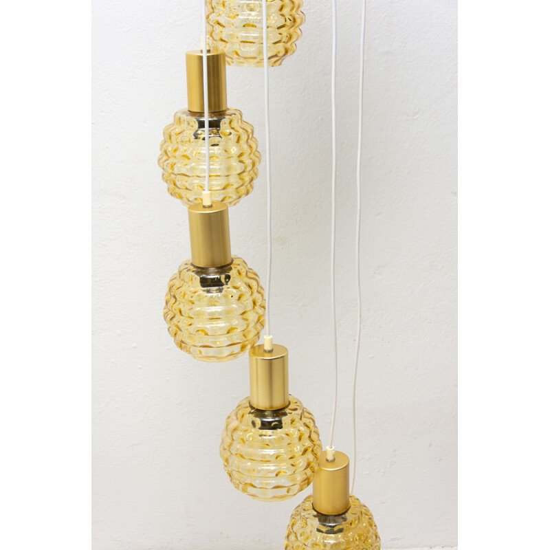 Vintage suspension lamp with seven glass shades by Pokrok Žilina, Czechoslovakia 1960