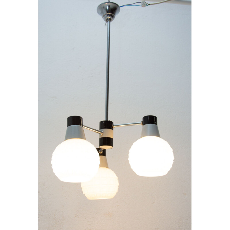 Vintage three-armed pendant lamp, Czechoslovakia 1960