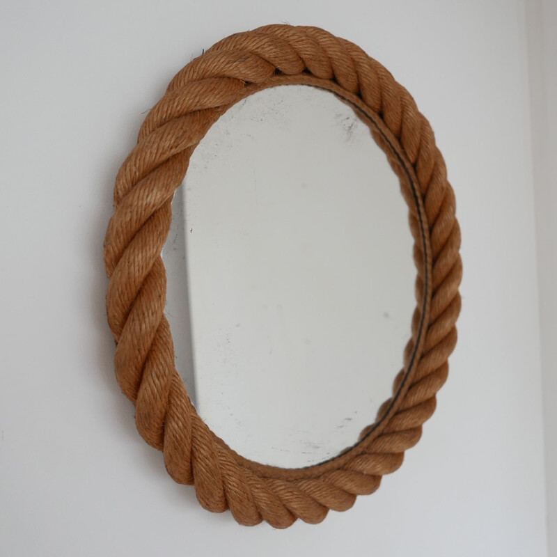 Ropework mid century circular mirror by Audoux-Minet, France 1960s