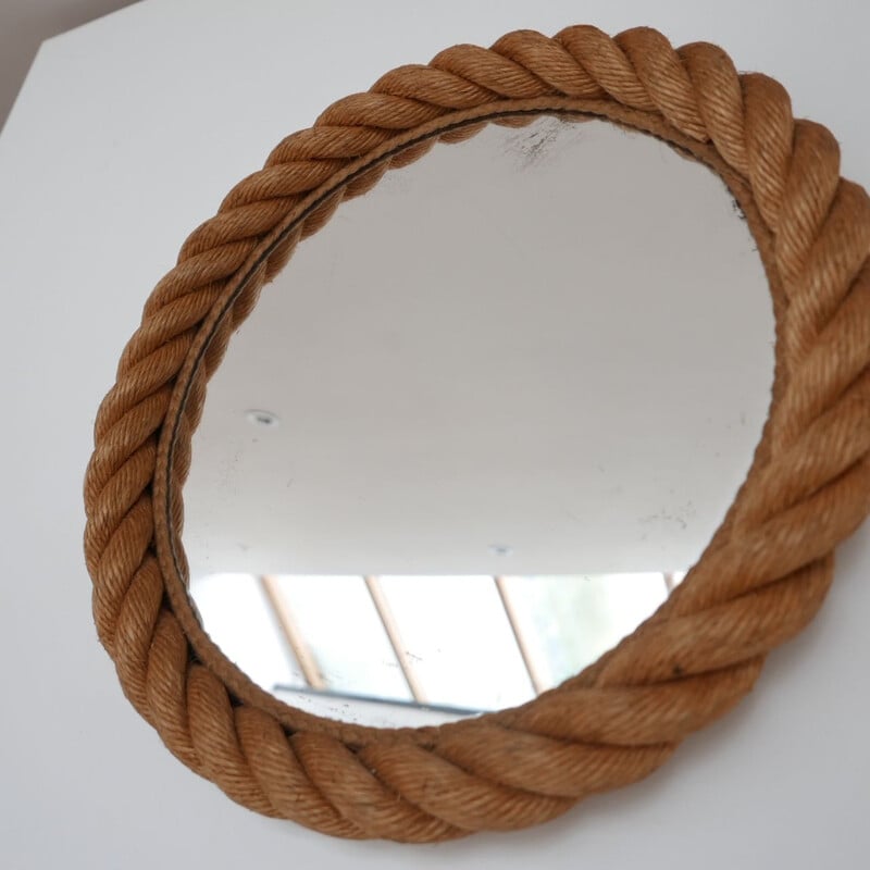 Ropework mid century circular mirror by Audoux-Minet, France 1960s