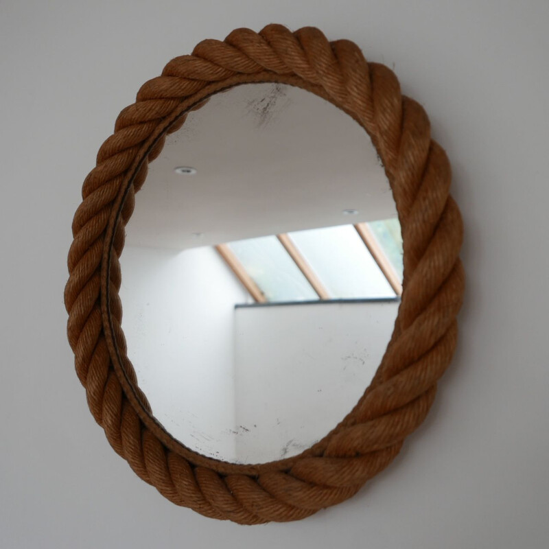 Ropework mid century circular mirror by Audoux-Minet, France 1960s