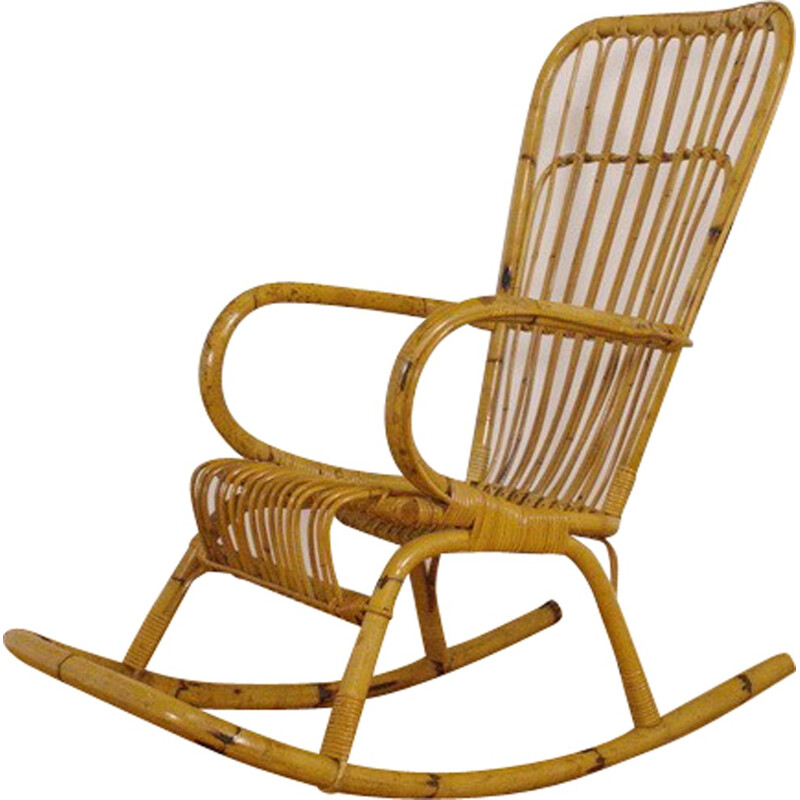 Vintage bamboo rocking chair - 1950s