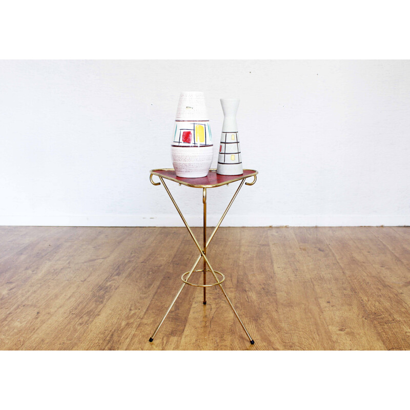 Vintage tripod pedestal table in brass by Matégot