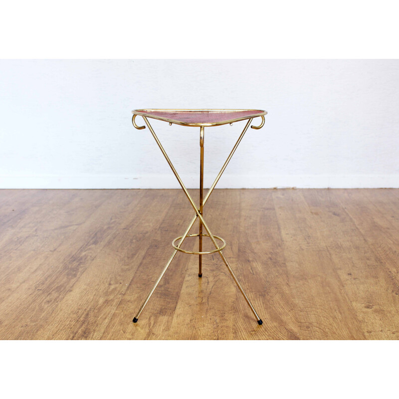 Vintage tripod pedestal table in brass by Matégot