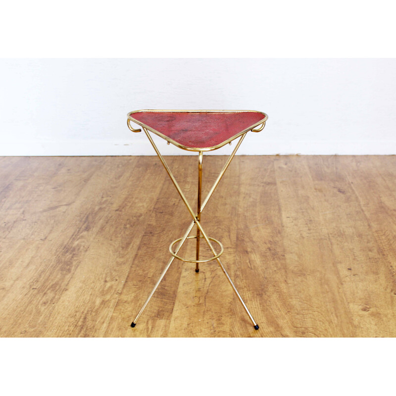 Vintage tripod pedestal table in brass by Matégot