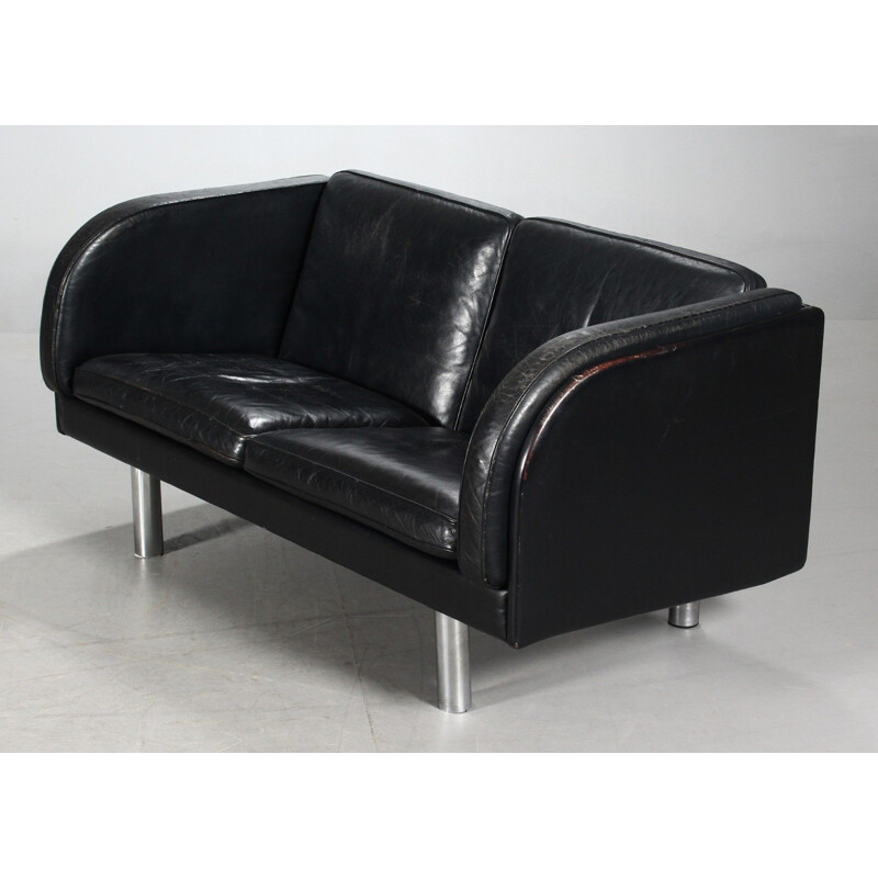 Vintage 2-Sitzer-Sofa aus schwarzem Leder von Jorgen Gammelgaard, 1970