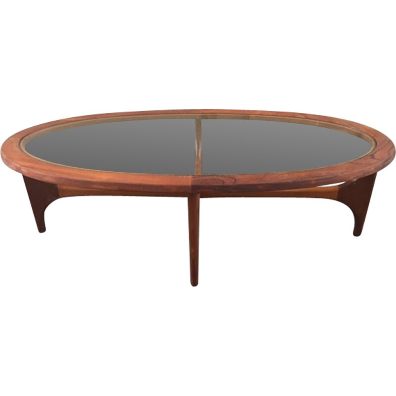 Oval G-Plan coffee table in teak and glass, Ib Kofod LARSEN - 1960s