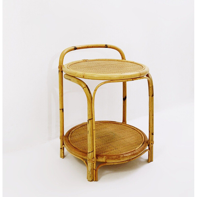 Table d'appoint vintage en bambou et rotin, 1960