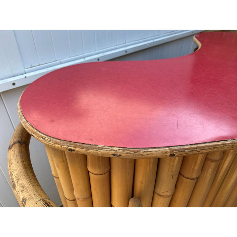 Set of vintage bamboo and rattan bar and 2 stools, 1960-1970s