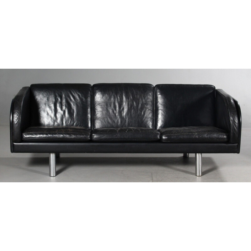 Vintage 3-Sitzer-Sofa aus schwarzem Leder von Gammelgaard, 1970