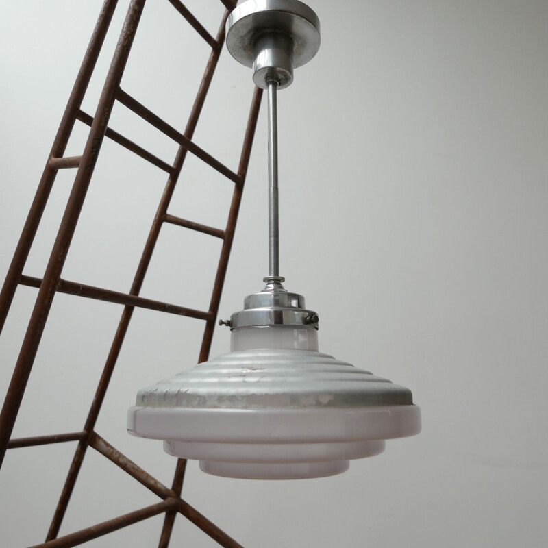 Art deco industrial pendant lamp, France 1930s