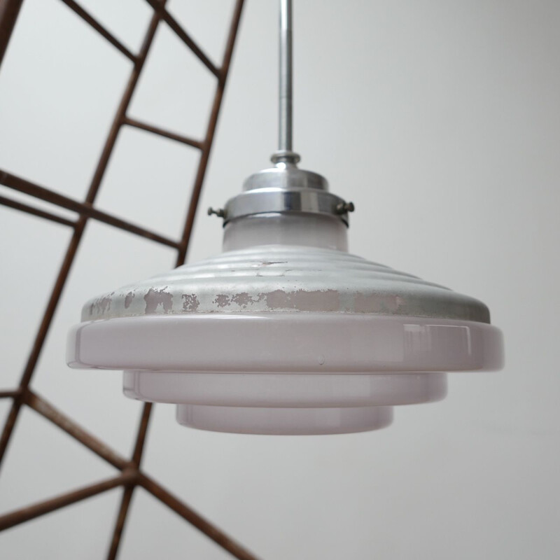 Art deco industrial pendant lamp, France 1930s