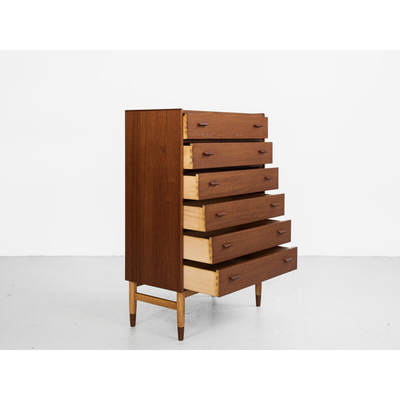 Vintage 6-drawer teak chest of drawers by Carl Aage Skov for Munch, Denmark 1960