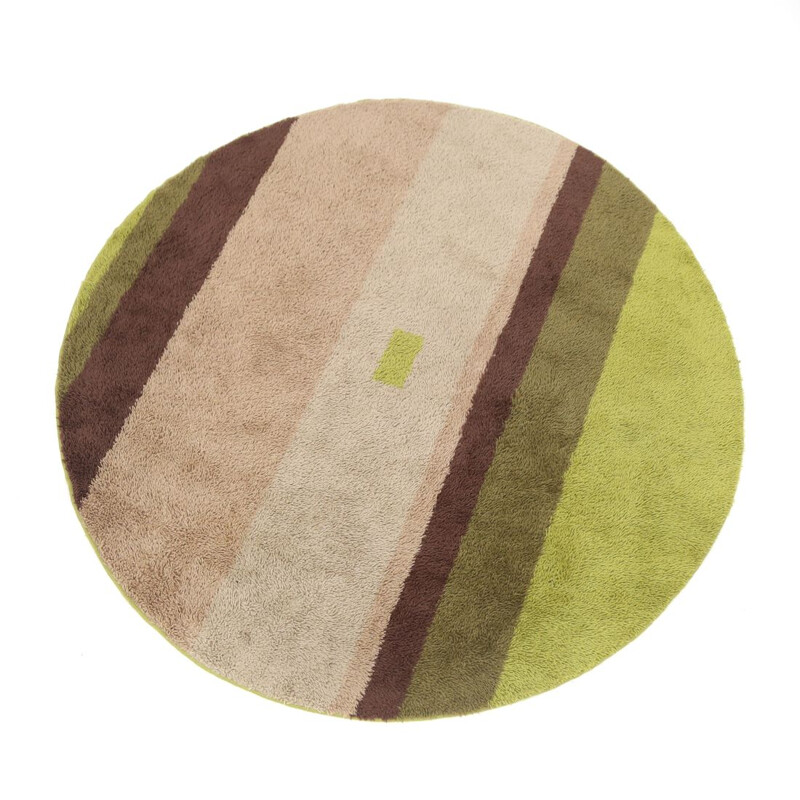 Vintage round green, pink and brown carpet, 1960s