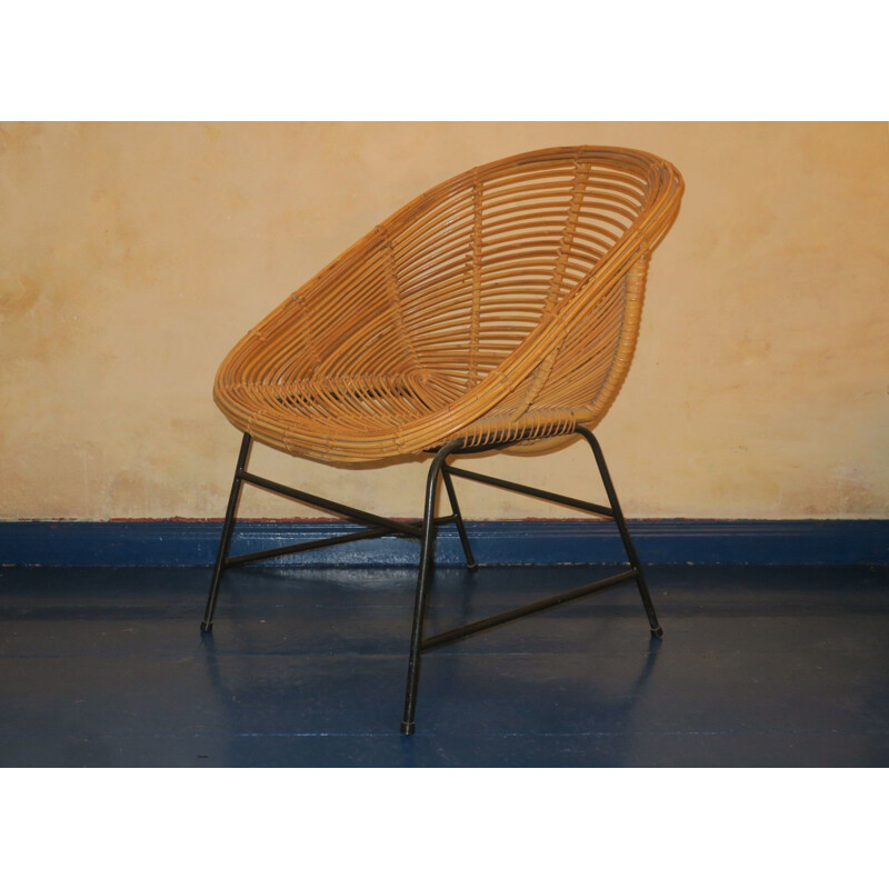 Mid century rattan and iron pod armchair, 1960s