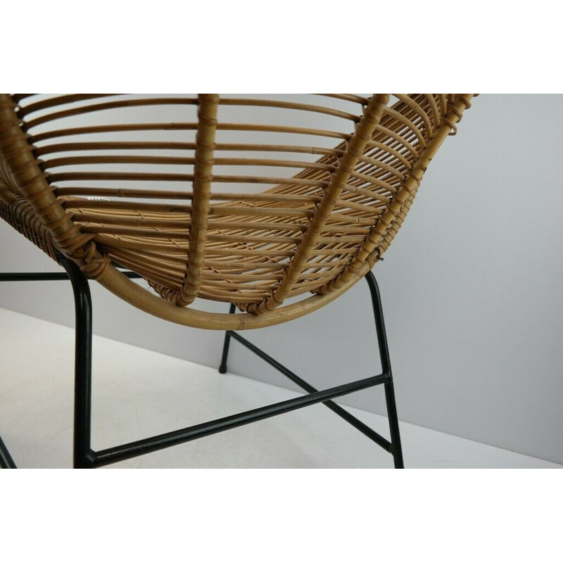 Mid century rattan and iron pod armchair, 1960s