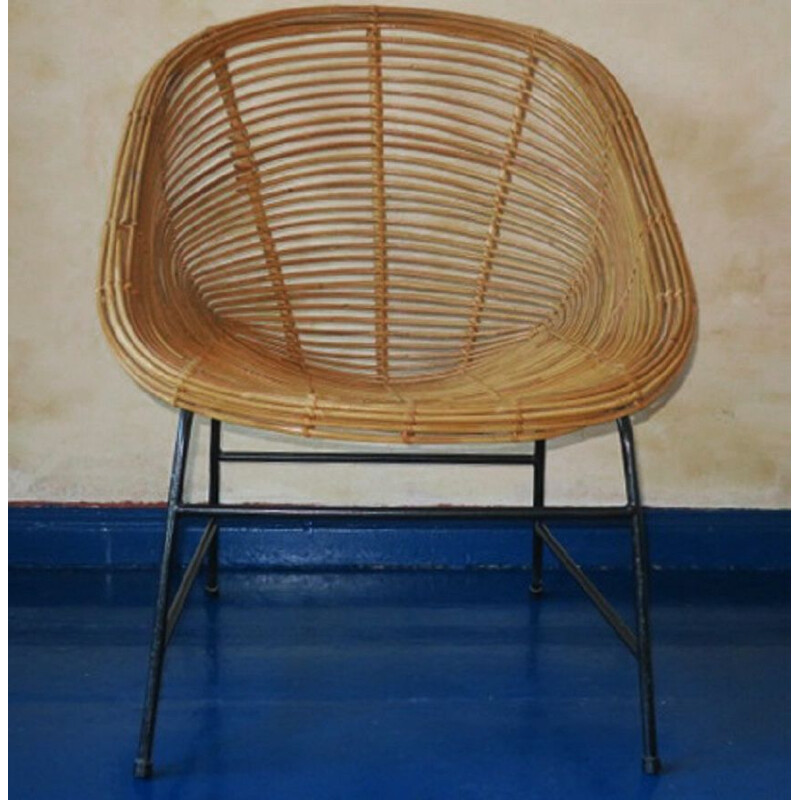 Mid century rattan and iron pod armchair, 1960s