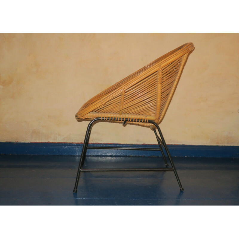 Mid century rattan and iron pod armchair, 1960s