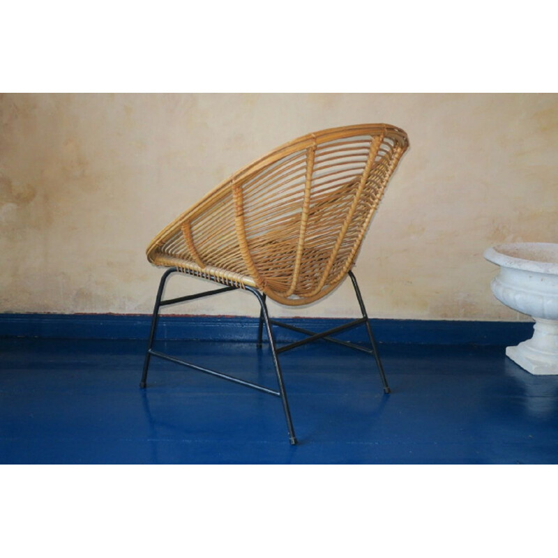 Mid century rattan and iron pod armchair, 1960s