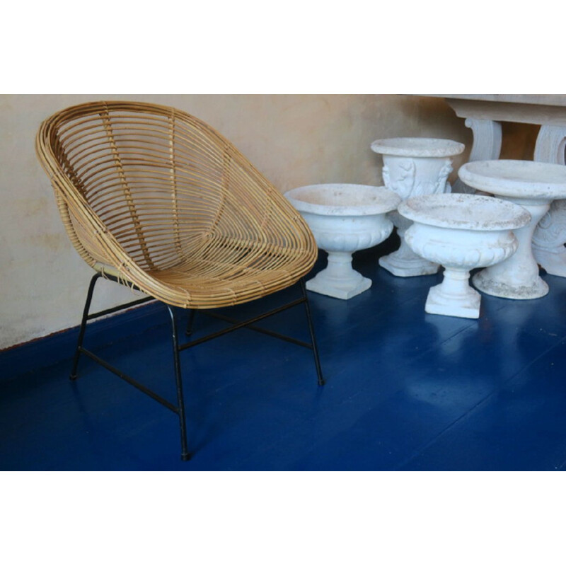 Mid century rattan and iron pod armchair, 1960s