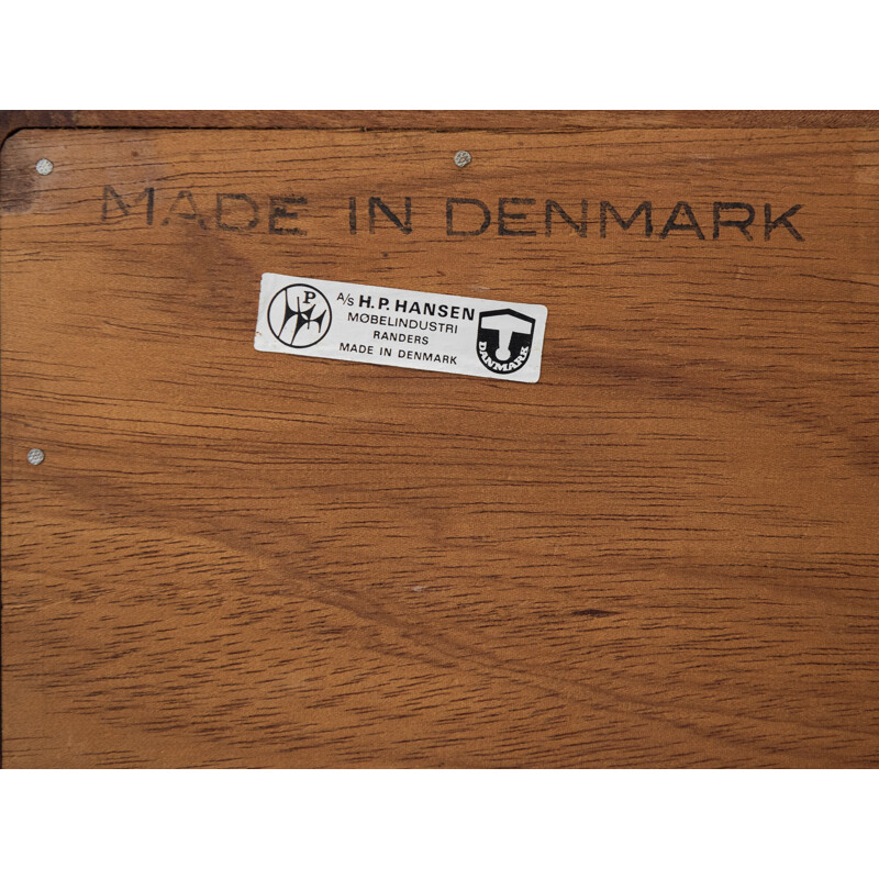 Enfilade vintage en teck avec poignées en métal par HP Hansen, Danemark 1960
