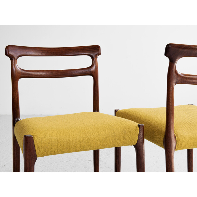 Mid century set of 4 dining chairs in solid wood and ocher fabric, Denmark 1960s