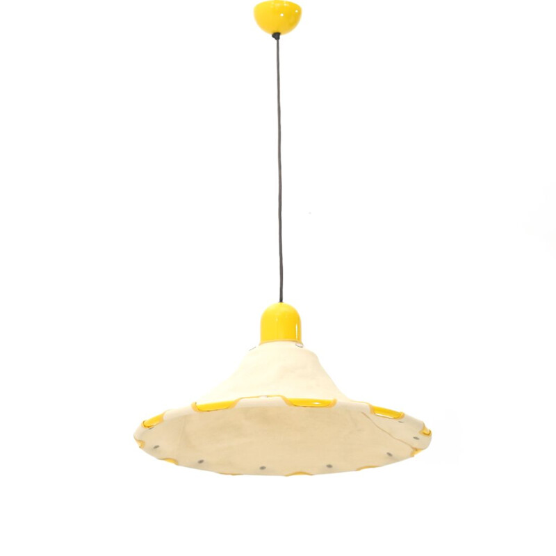 Vintage yellow chandelier with canvas diffuser, Italy 1980s