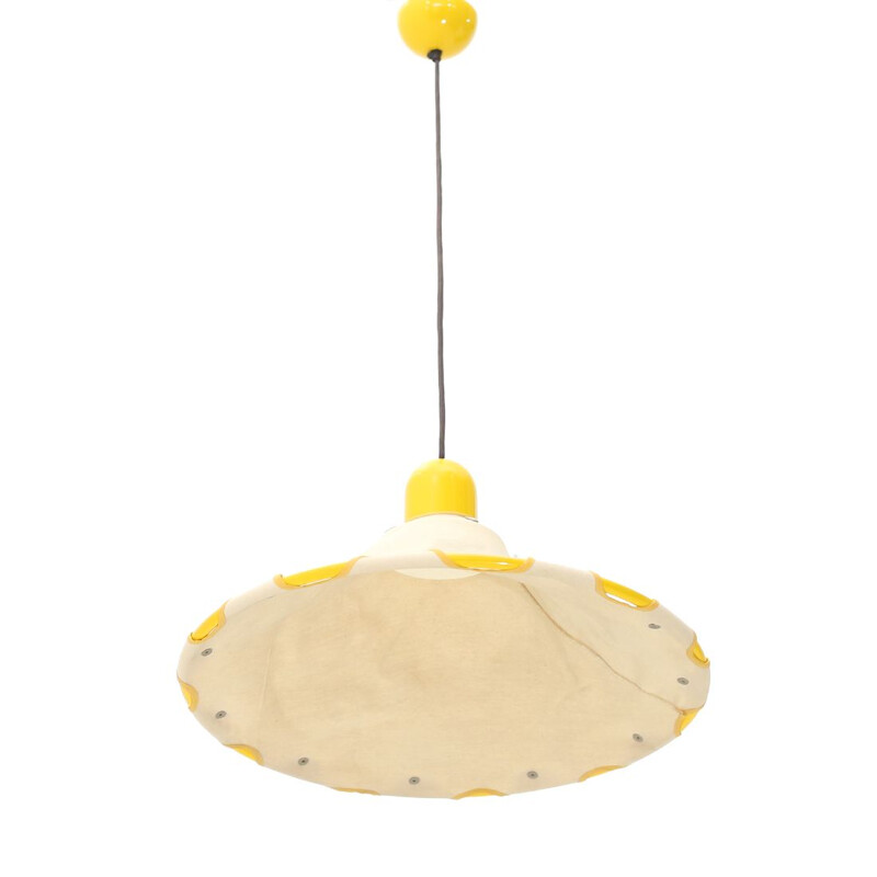 Vintage yellow chandelier with canvas diffuser, Italy 1980s