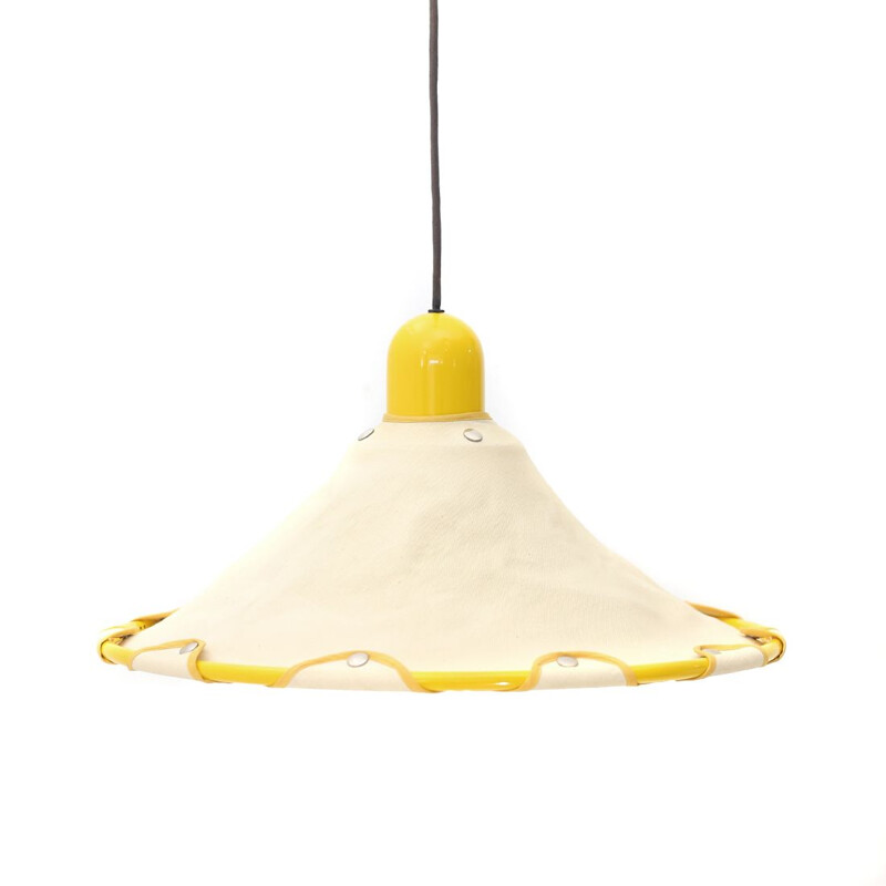 Vintage yellow chandelier with canvas diffuser, Italy 1980s