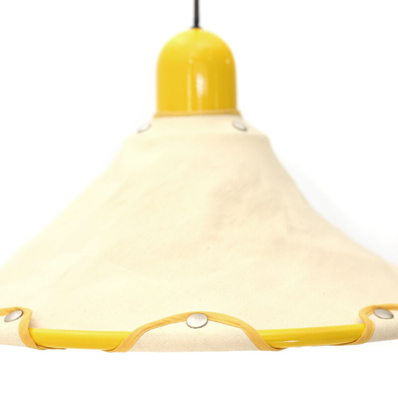 Vintage yellow chandelier with canvas diffuser, Italy 1980s