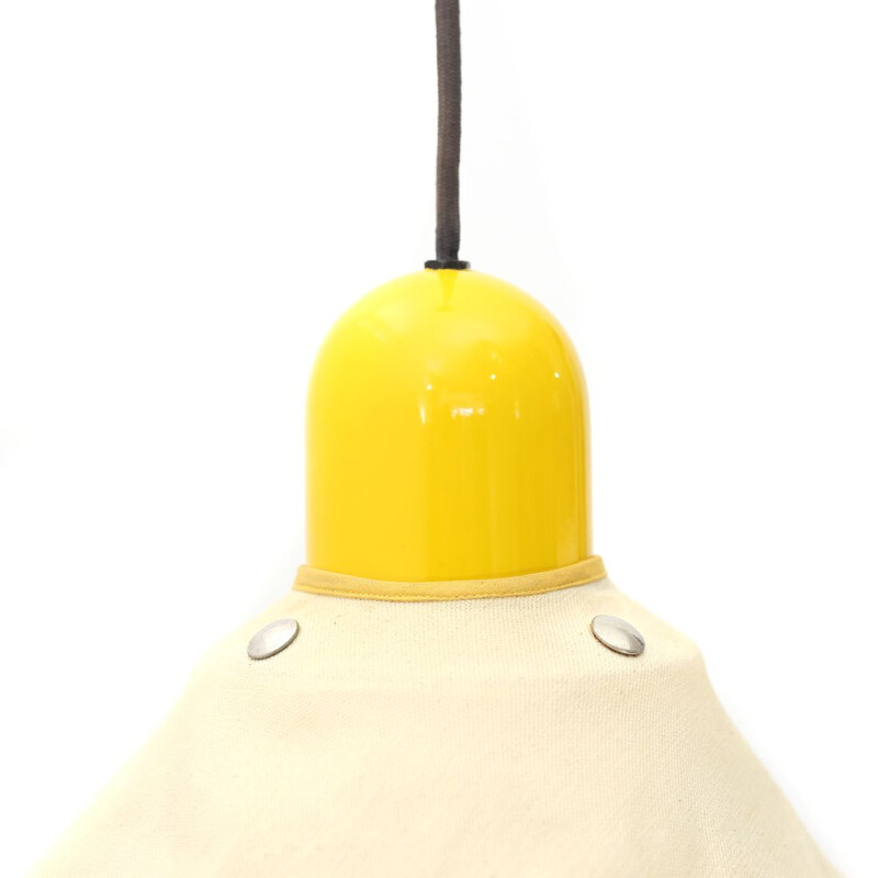 Vintage yellow chandelier with canvas diffuser, Italy 1980s