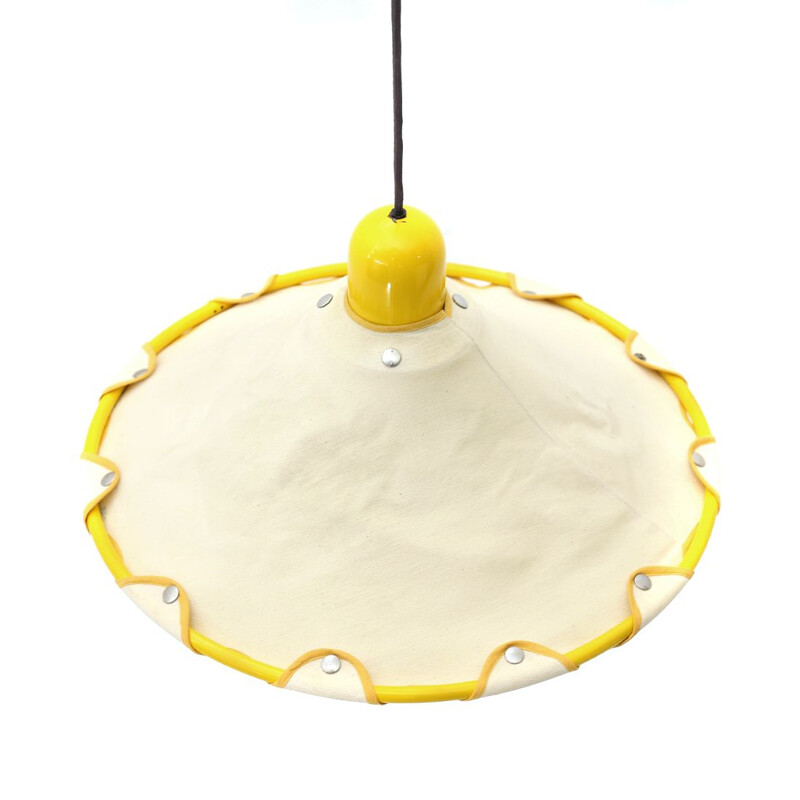 Vintage yellow chandelier with canvas diffuser, Italy 1980s