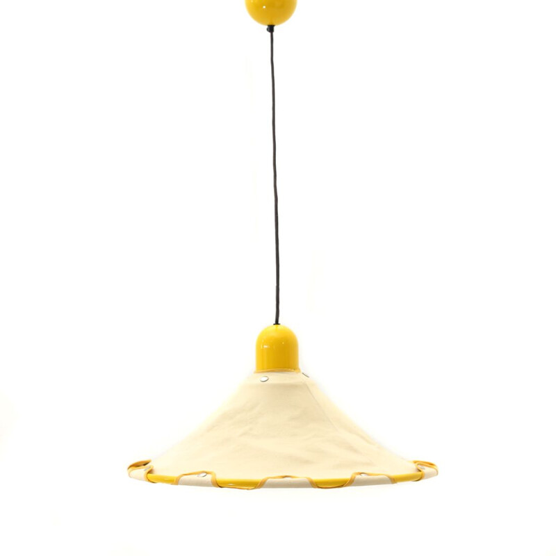 Vintage yellow chandelier with canvas diffuser, Italy 1980s