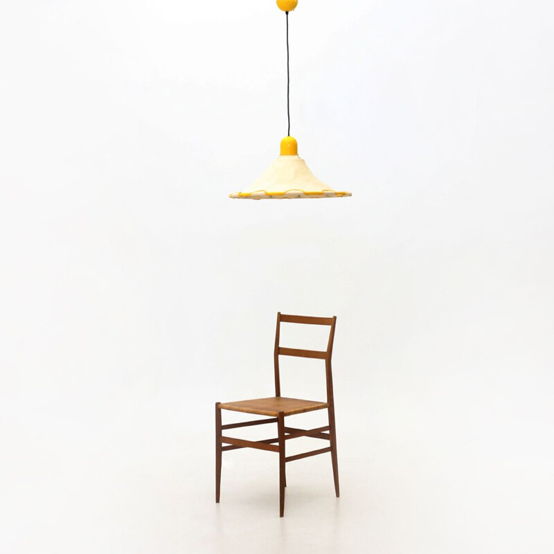 Vintage yellow chandelier with canvas diffuser, Italy 1980s