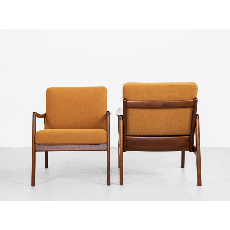 Mid century pair of easy chairs in teak by Ole Wanscher for France & Søn, Denmark 1960s