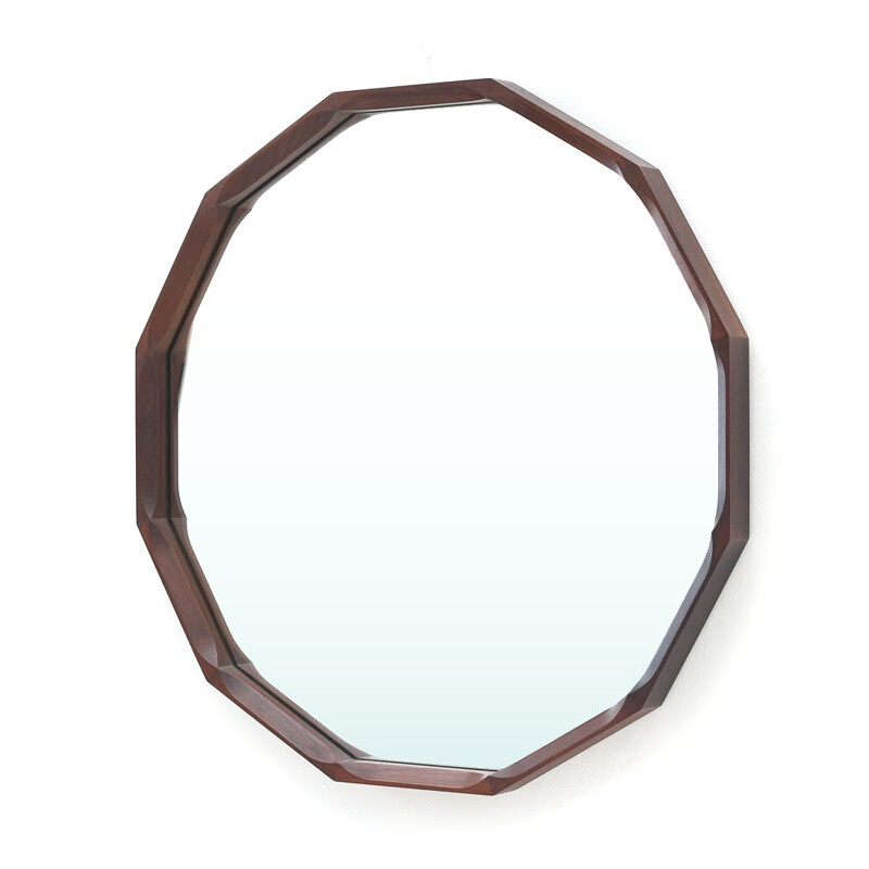 Vintage dodecagonal shaped wooden frame mirror by Tredici & Co, 1960s