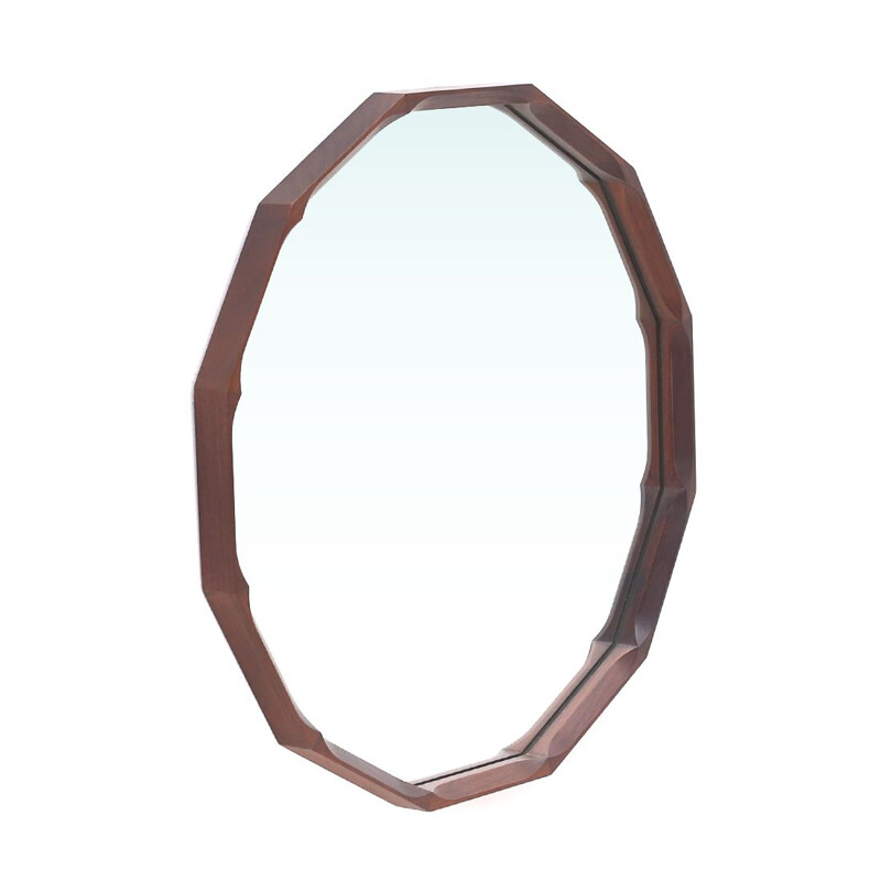 Vintage dodecagonal shaped wooden frame mirror by Tredici & Co, 1960s