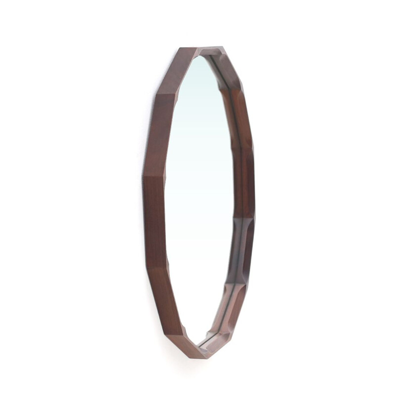 Vintage dodecagonal shaped wooden frame mirror by Tredici & Co, 1960s