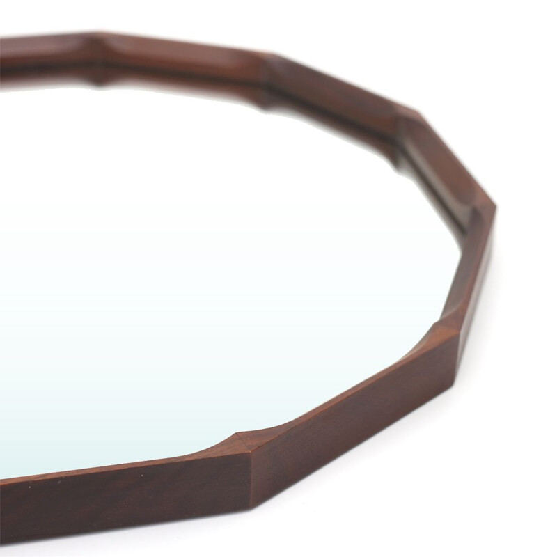 Vintage dodecagonal shaped wooden frame mirror by Tredici & Co, 1960s