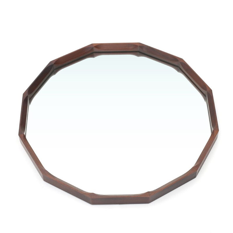 Vintage dodecagonal shaped wooden frame mirror by Tredici & Co, 1960s