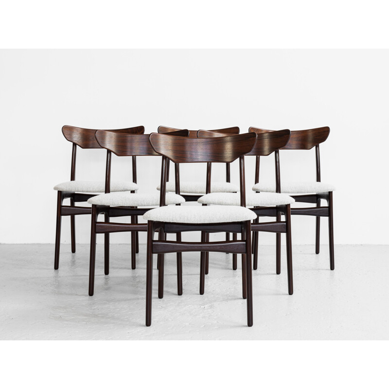 Mid century set of 6 dining chairs in rosewood by Schiønning & Elgaard, Denmark 1960s