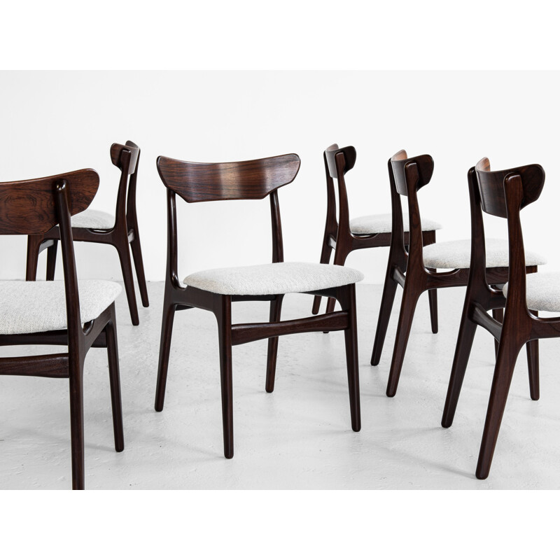 Ensemble de 6 chaises vintage en palissandre par Schiønning & Elgaard, Danemark 1960
