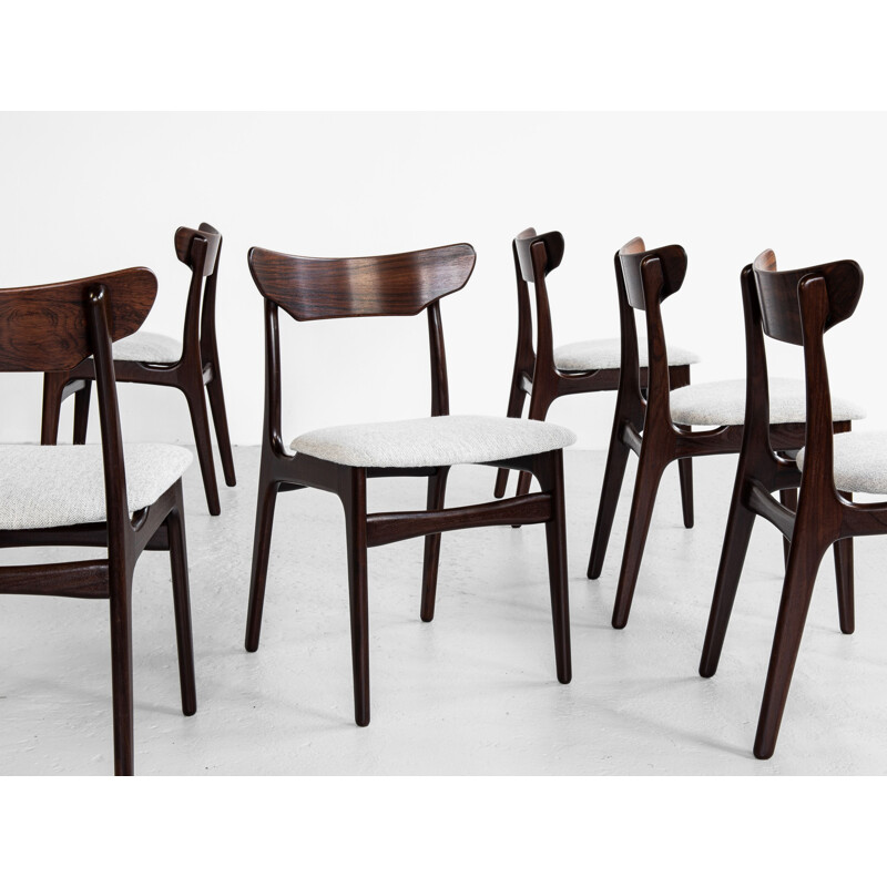 Mid century set of 6 dining chairs in rosewood by Schiønning & Elgaard, Denmark 1960s