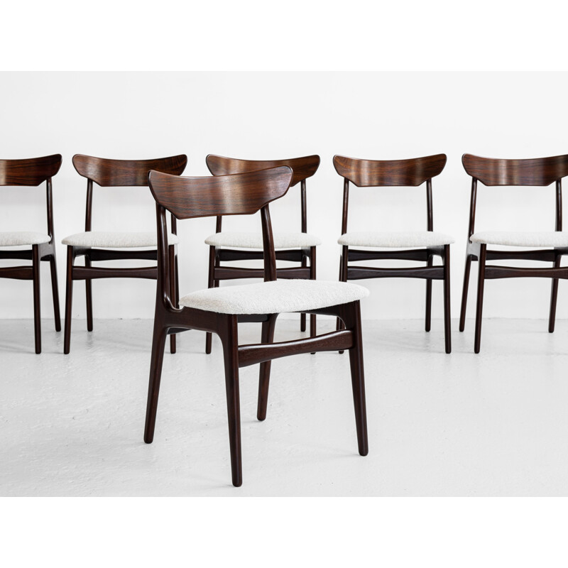 Mid century set of 6 dining chairs in rosewood by Schiønning & Elgaard, Denmark 1960s