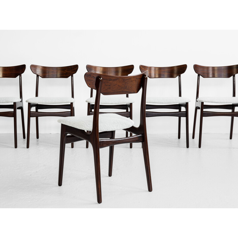 Ensemble de 6 chaises vintage en palissandre par Schiønning & Elgaard, Danemark 1960
