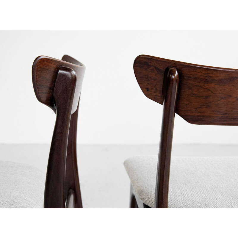 Mid century set of 6 dining chairs in rosewood by Schiønning & Elgaard, Denmark 1960s