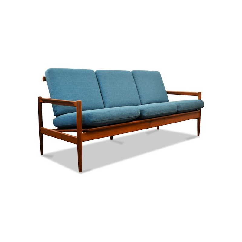 Danish 3 seater sofa in teak and fabric, Borge JENSEN & SONNER - 1960s